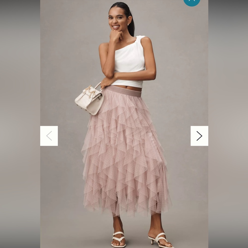 The Chéri Ruffled Tulle Midi Skirt by Anthropologie